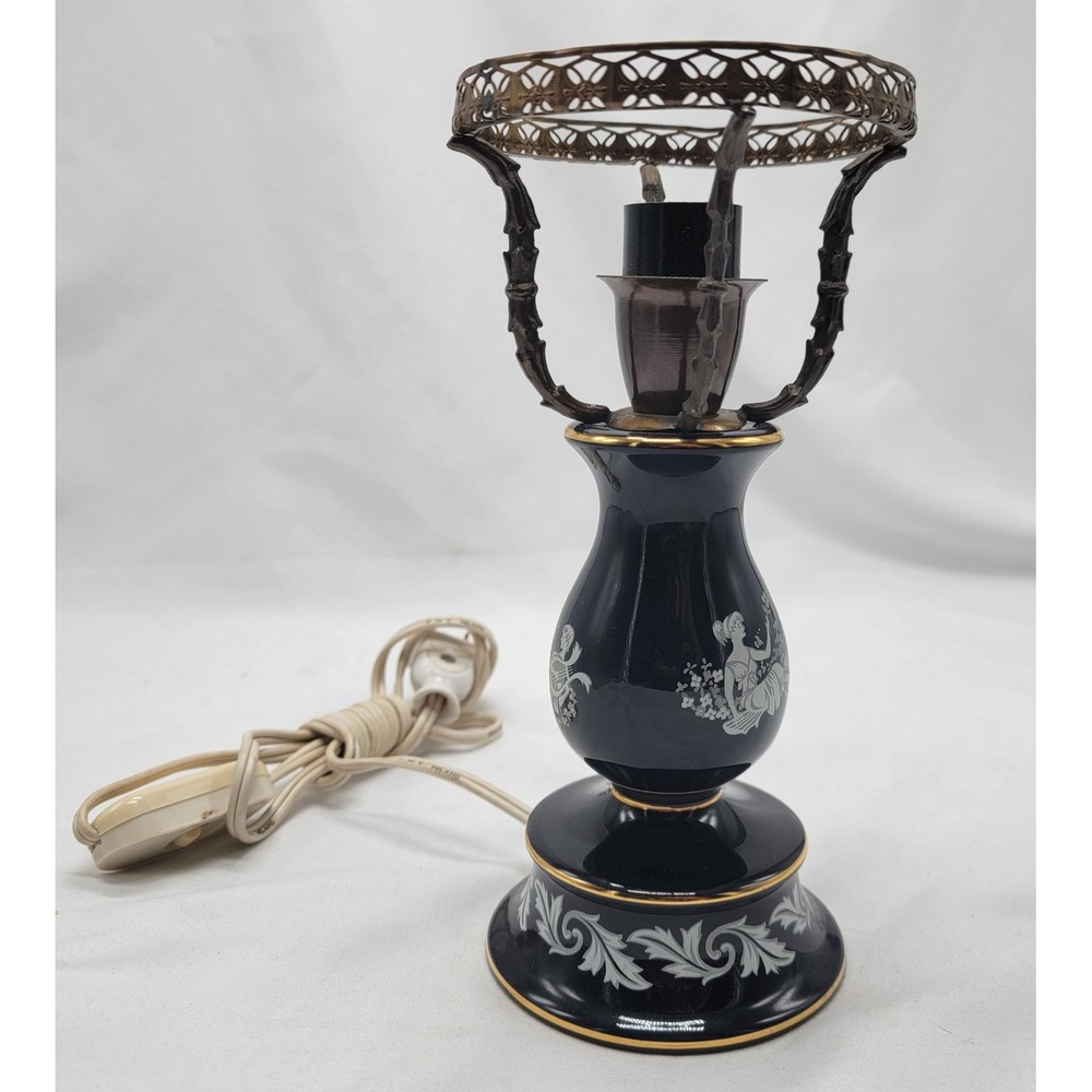 Vtg Murray Feis Florentin Italian Pottery Colbalt Table Lamp #7065 Gilt Brass‎
